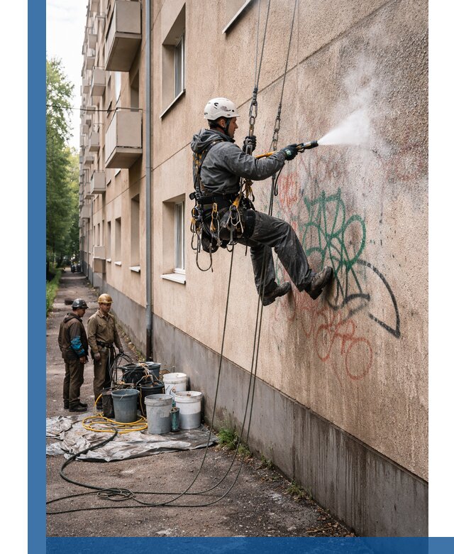 Удаление граффити с фасада в Волхове без следов и повреждений