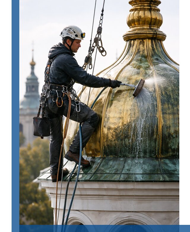 Профессиональная мойка куполов и шпилей высотными альпинистами в Волхове