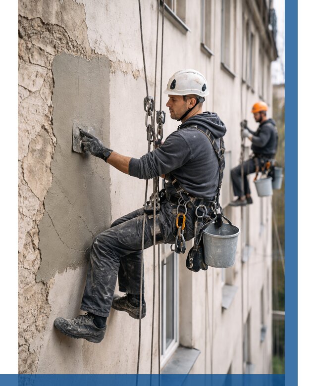 Восстановление штукатурки фасада в Волхове от 1256 р. | ВЫСОТНИК-Влх