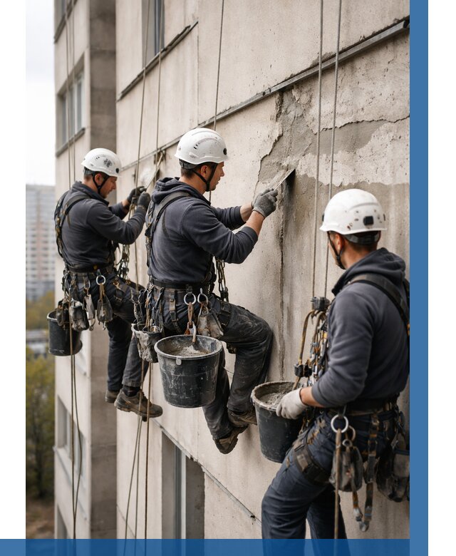 Ремонт бетонных элементов фасада в Волхове от 2617 р. | ВЫСОТНИК-Влх