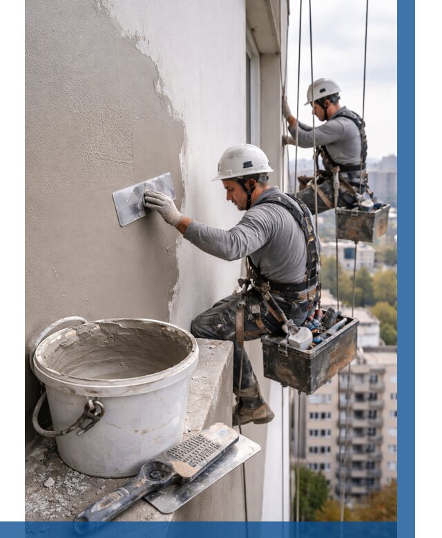 Шпаклевка фасада на высоте в Волхове от 733 р. | ВЫСОТНИК-Влх