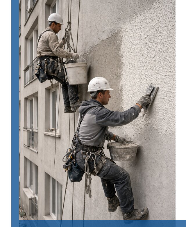 Нанесение декоративной штукатурки короед на фасад в Волхове