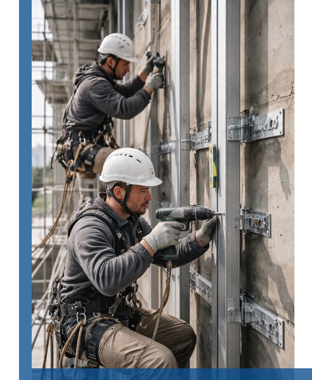 Монтаж и крепление подсистемы вентфасада в Волхове