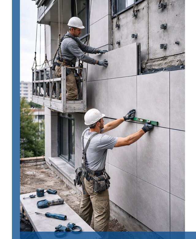 Монтаж керамогранита на фасад в Волхове под ключ с гарантией качества