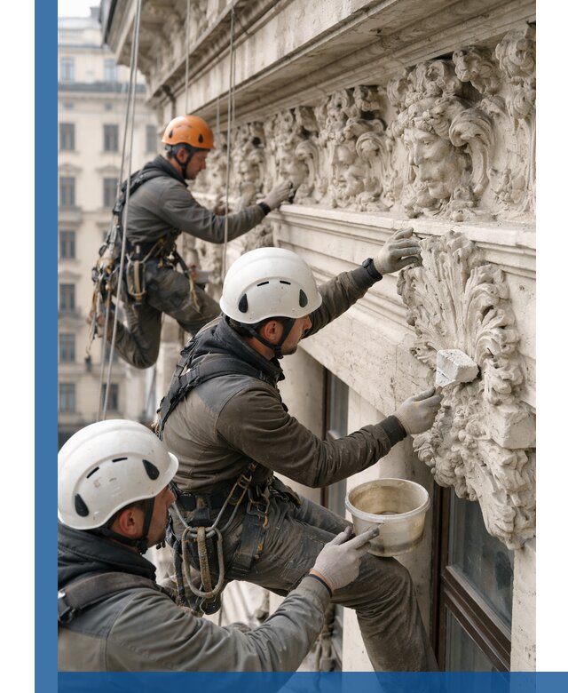 Реставрация фасадной лепнины с высотными работами в Волхове