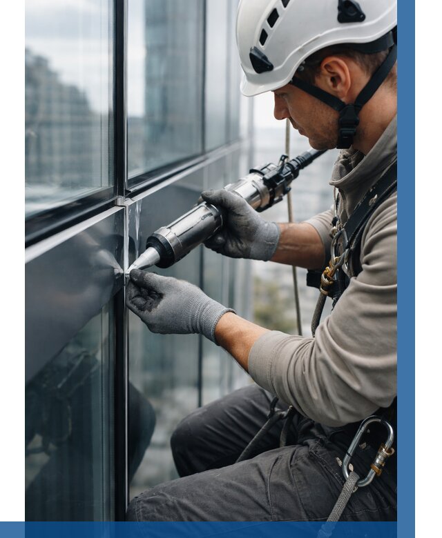 Герметизация стыков витража в Волхове от 1256 р. | ВЫСОТНИК-Влх