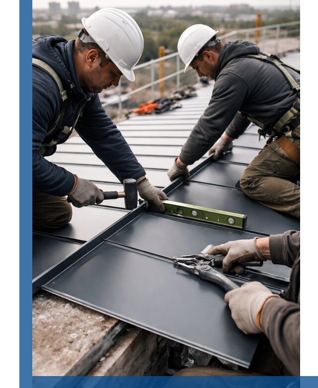 Монтаж фальцевой кровли в Волхове для промышленных зданий