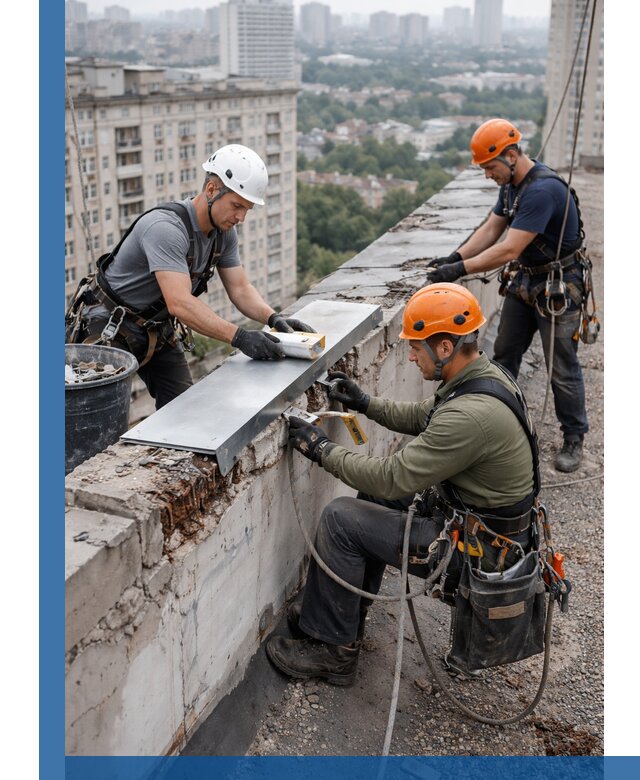 Ремонт парапета на кровле в Волхове, высотные работы с гарантией