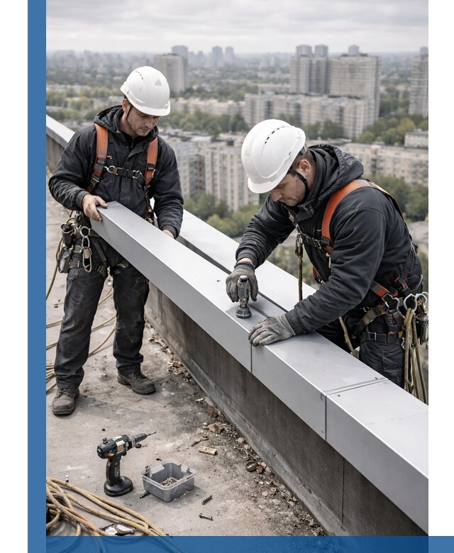 Монтаж парапетных крышек и ограждений кровли в Волхове