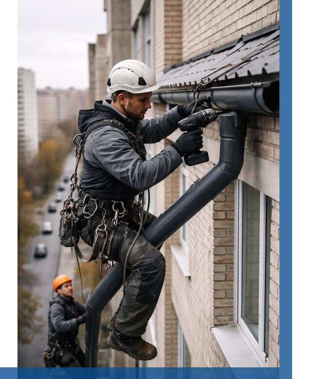 Монтаж водосточной системы на здании в Волхове от 5234 р. | ВЫСОТНИК-Влх