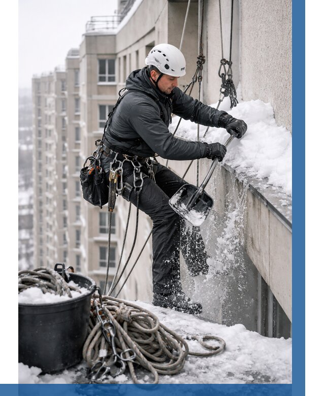 Очистка карнизов от снега в Волхове от 314 р. | ВЫСОТНИК-Влх