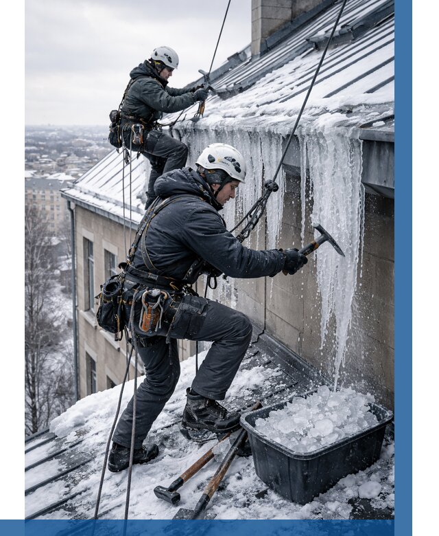 Удаление наледи с кровли в Волхове от 5757 р. | ВЫСОТНИК-Влх