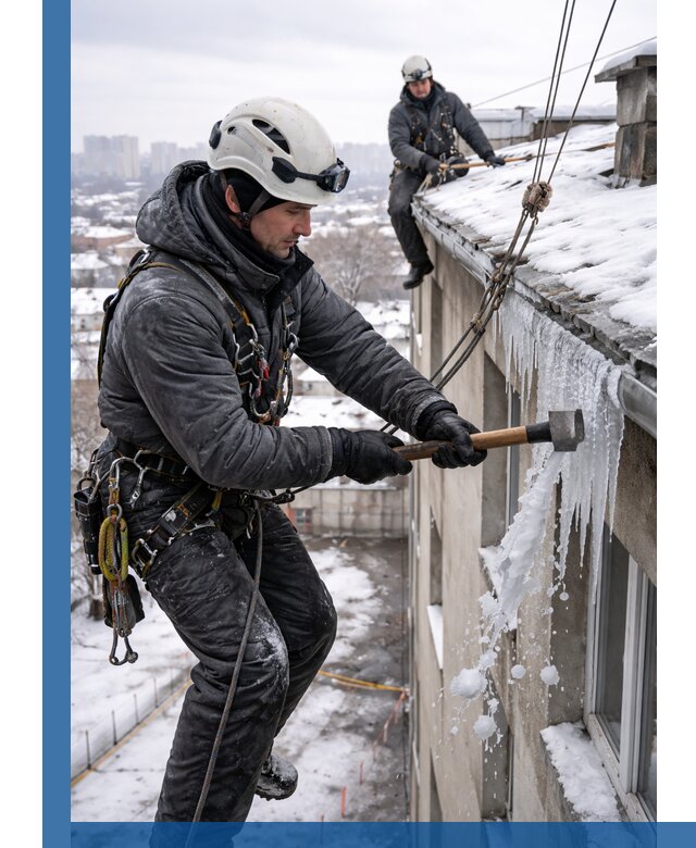 Сбивание и удаление сосулек с крыши в Волхове безопасно