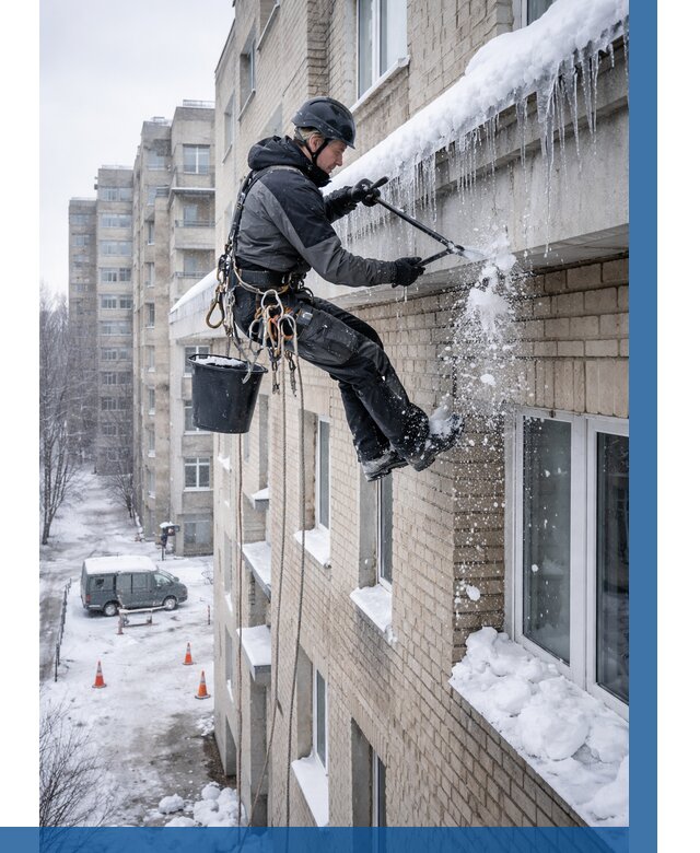 Удаление наледи с карнизов в Волхове от 366 р. | ВЫСОТНИК-Влх