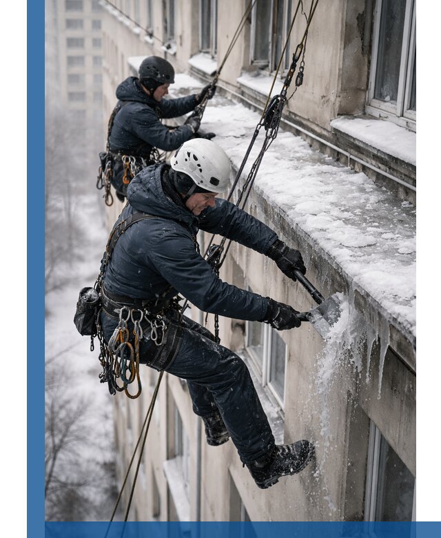 Удаление наледи и сосулек с карнизов в Волхове профессионально