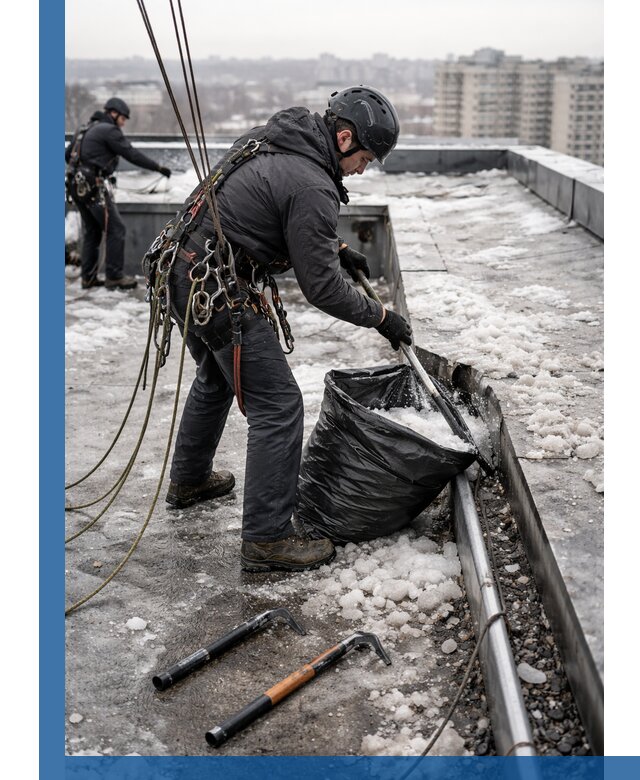 Аварийная очистка кровли в Волхове от промальпинистов