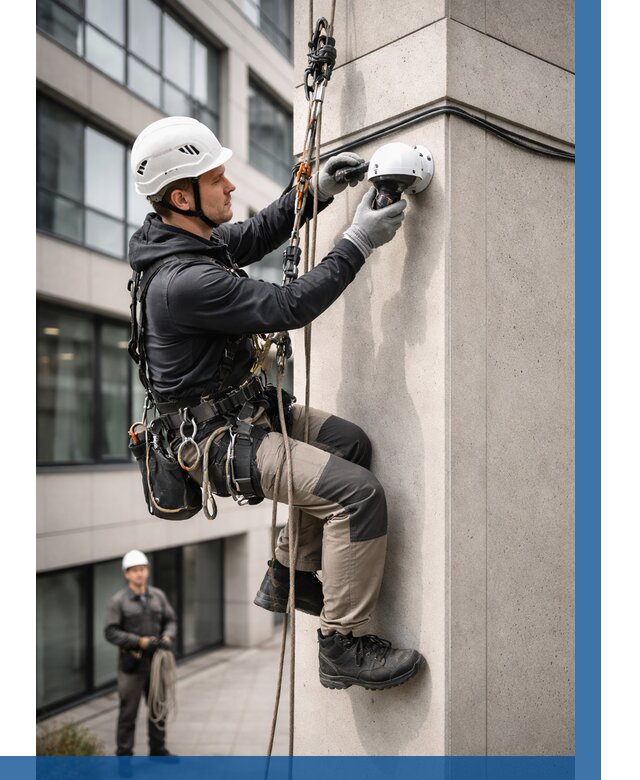 Монтаж камер видеонаблюдения на фасаде в Волхове от 8898 р.-ВЫСОТНИК-Влх