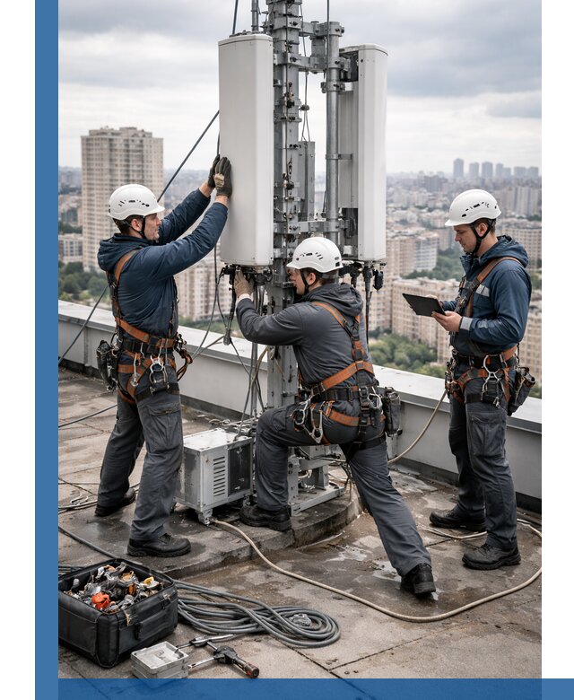 Монтаж антенн связи на крыше в Волхове с вводом в эксплуатацию