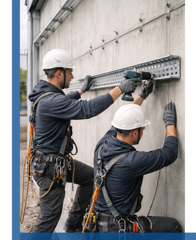 Монтаж кабельных лотков на фасаде зданий в Волхове с гарантией