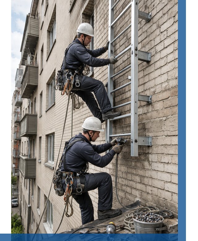 Монтаж пожарной лестницы в Волхове от 26170 р заказать у ВЫСОТНИК-Влх