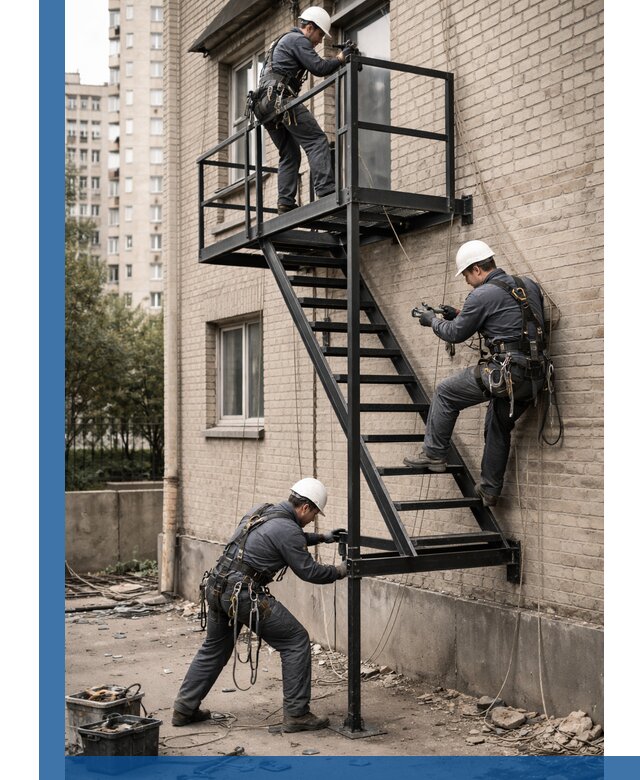 Монтаж пожарной лестницы в Волхове, установка и крепление