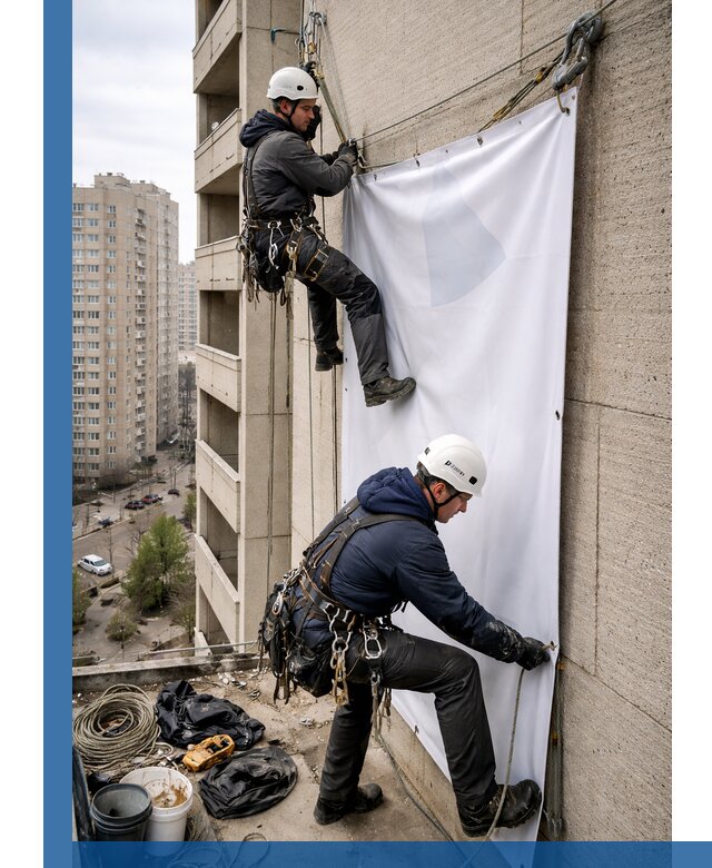 Профессиональный монтаж баннеров на фасаде в Волхове