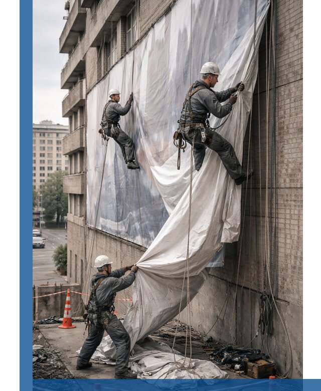 Демонтаж баннеров с фасада в Волхове оперативно и безопасно