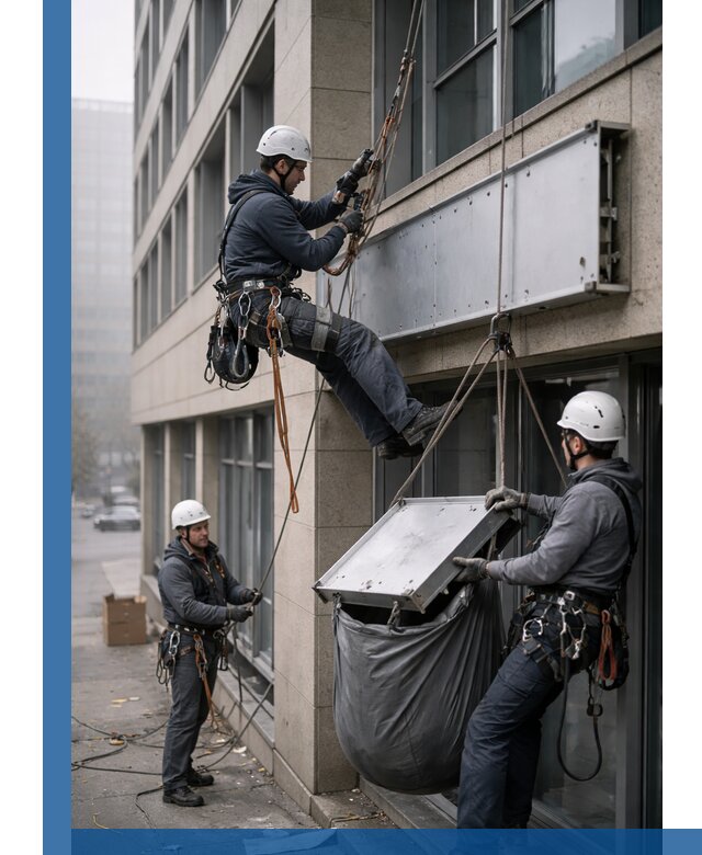 Демонтаж рекламной вывески с высотными работами в Волхове