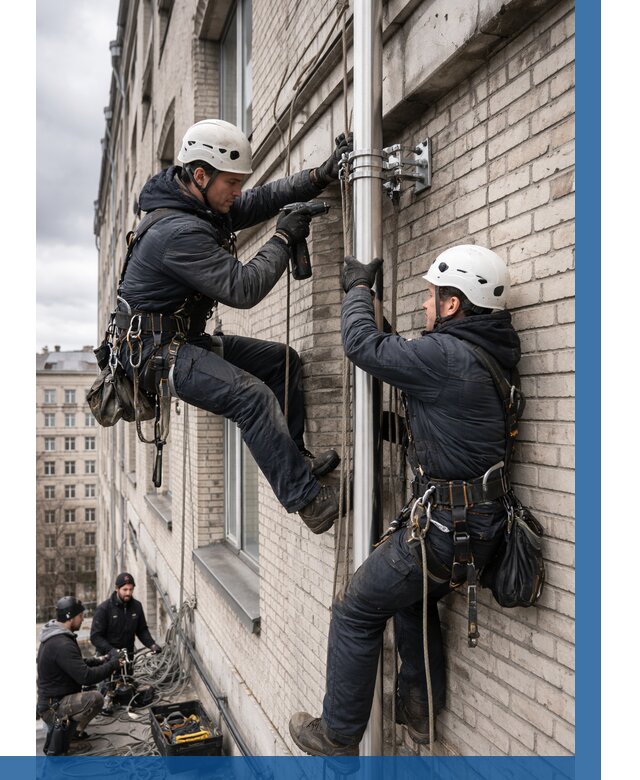 Монтаж флагштока на здании в Волхове от 6804 р. | ВЫСОТНИК-Влх