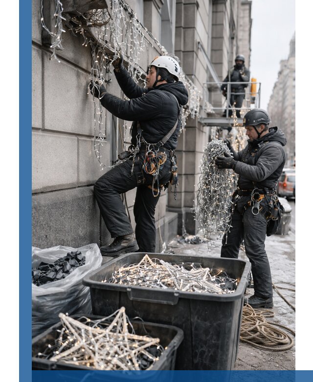 Демонтаж новогоднего оформления и гирлянд в Волхове