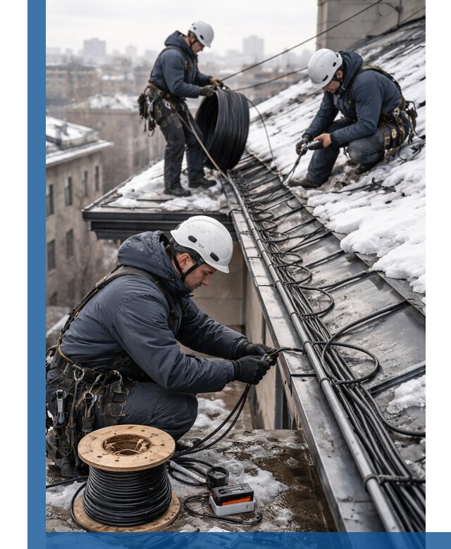 Монтаж греющего кабеля на кровле в Волхове под ключ