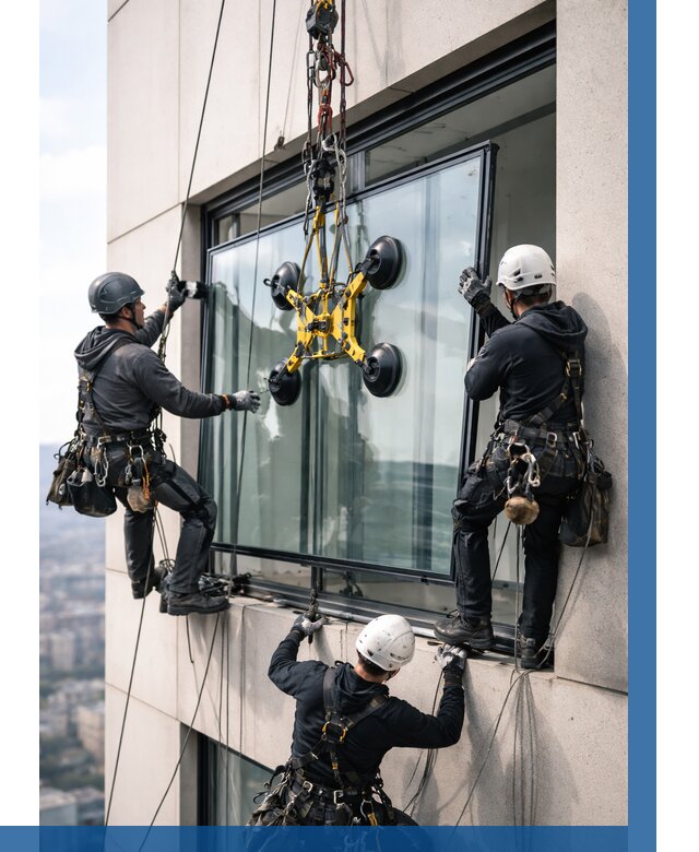 Монтаж стеклопакетов на высоте в Волхове от 3350 р. | ВЫСОТНИК-Влх