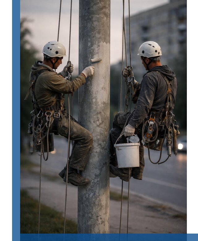 Покраска опор освещения и антикоррозийная защита в Волхове