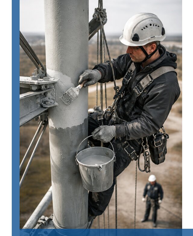 Покраска мачт связи в Волхове промышленными альпинистами