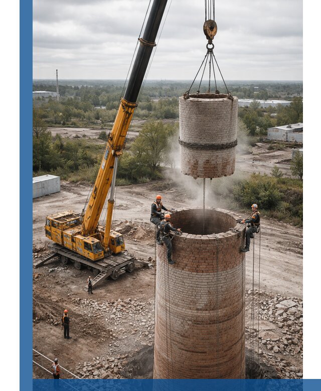 Демонтаж дымовой трубы в Волхове с гарантиями безопасности