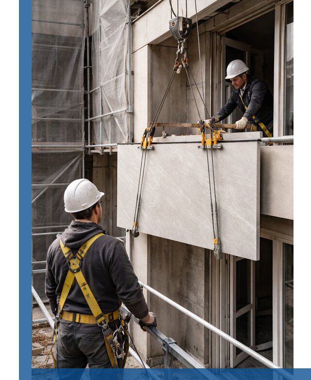 Подъем керамогранита на этаж в Волхове грузчиками и техникой