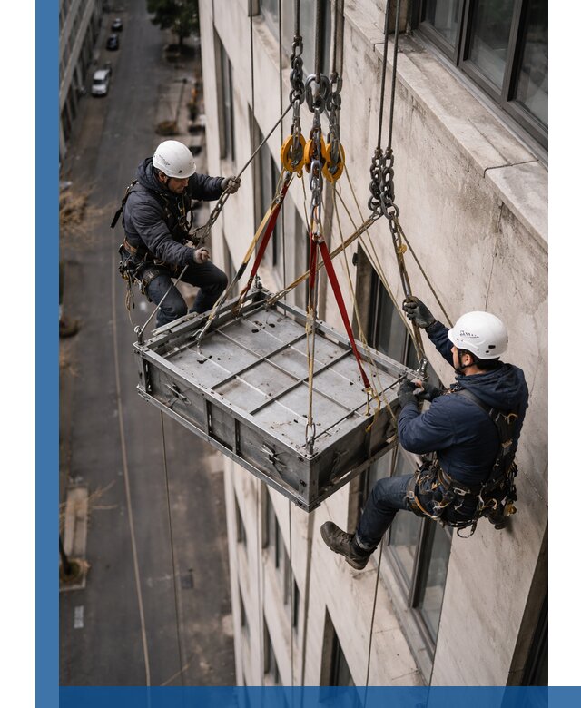 Спуск и подъем грузов по фасаду в Волхове для зданий