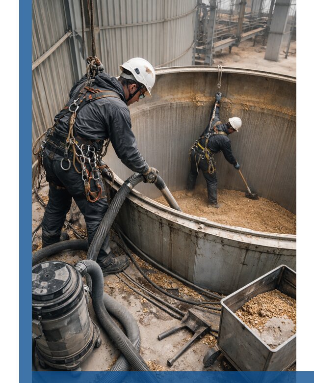 Профессиональная чистка зерновых бункеров в Волхове с выездом