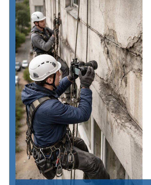 Фотофиксация дефектов фасада с высотной съемкой в Волхове