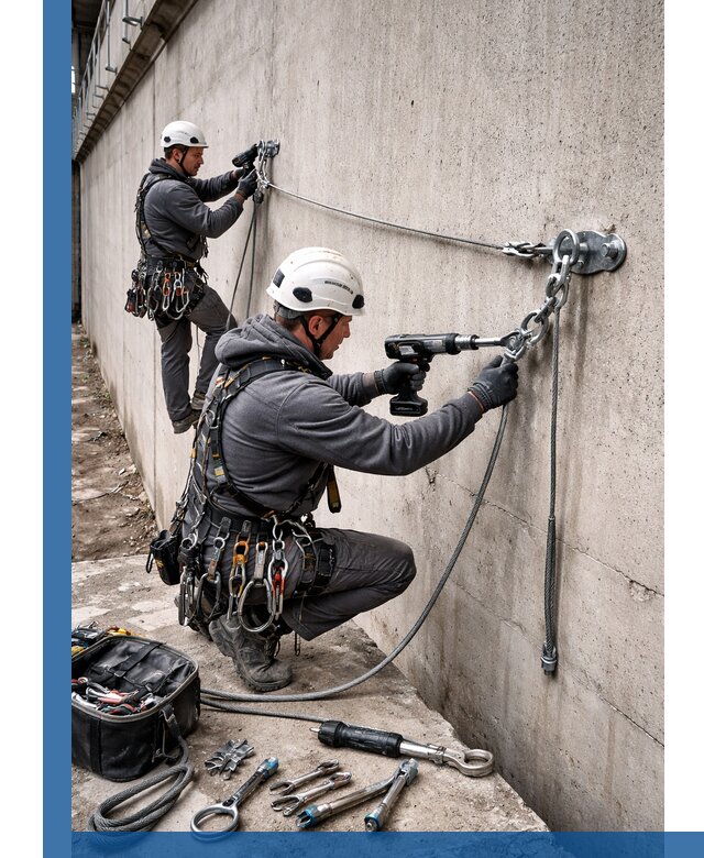 Монтаж анкерных линий высотной безопасности в Волхове