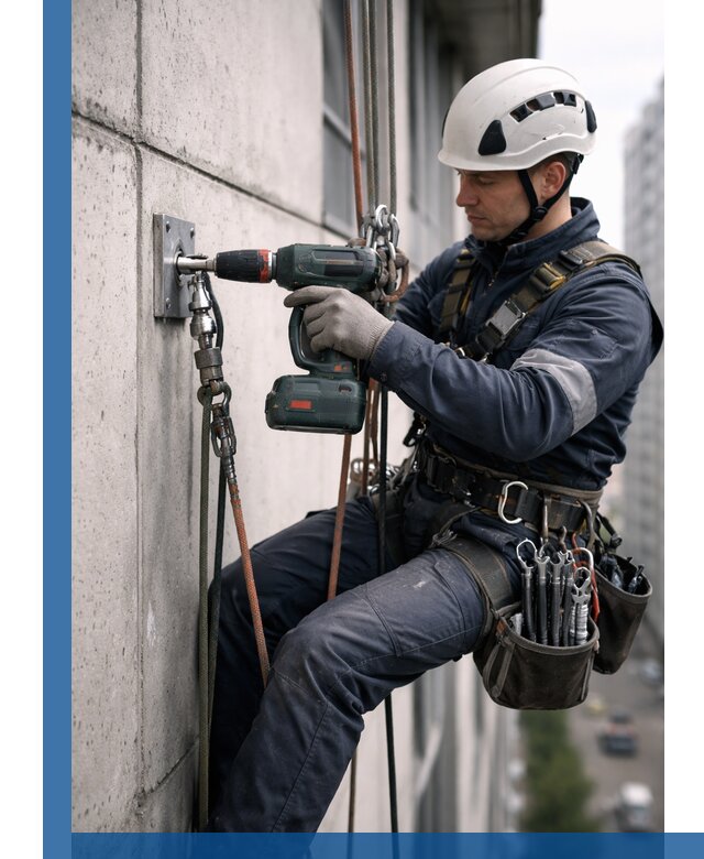 Установка анкерных точек для высотных работ в Волхове