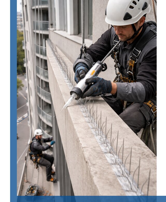 Установка шипов от птиц на фасадах и кровлях в Волхове